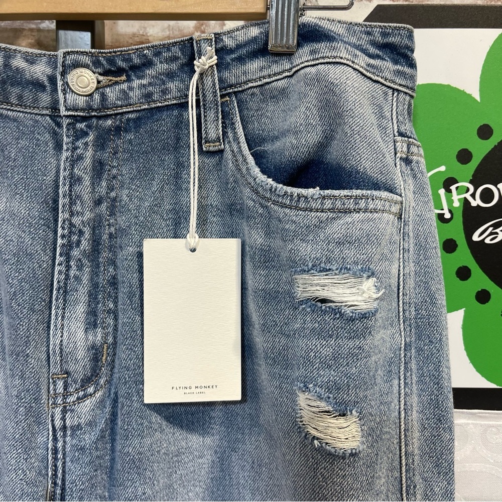 Light Blue Distressed High-Rise Straight Jeans - Flying Monkey - Picture 9 of 9